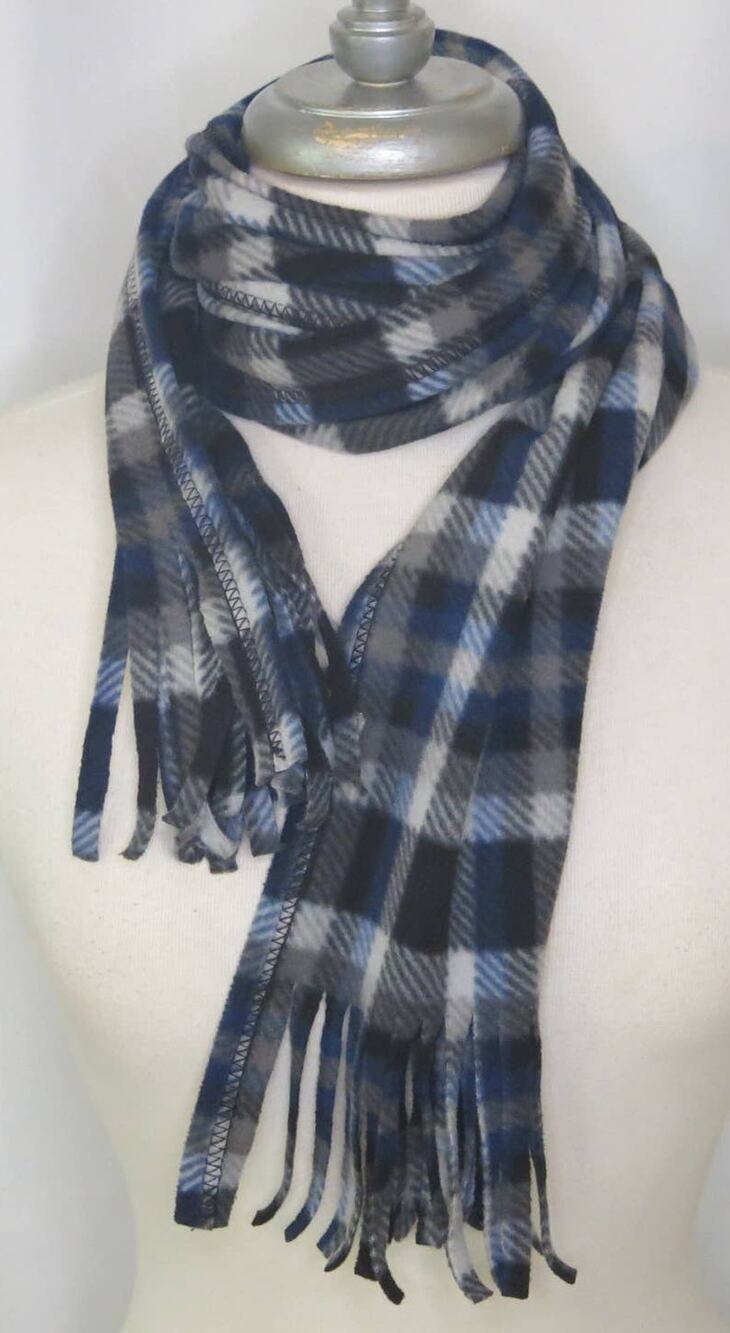 Flannel Plaid Long Scarf Fringe  68" Length Blue Black Fall Winter Warm and Soft